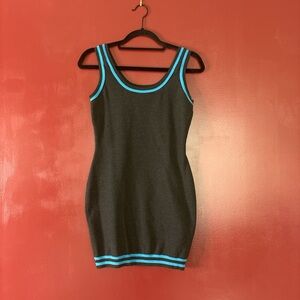 Gray Sleeveless Dress with Blue Accents